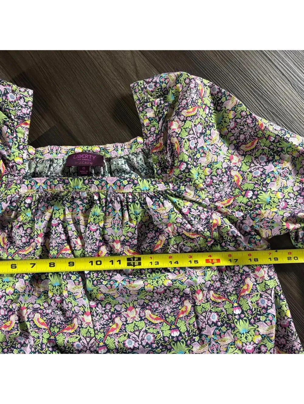House of Liberty J Crew Sz 6 Floral Bird Print Top Squared Neck 3/4 Sleeves